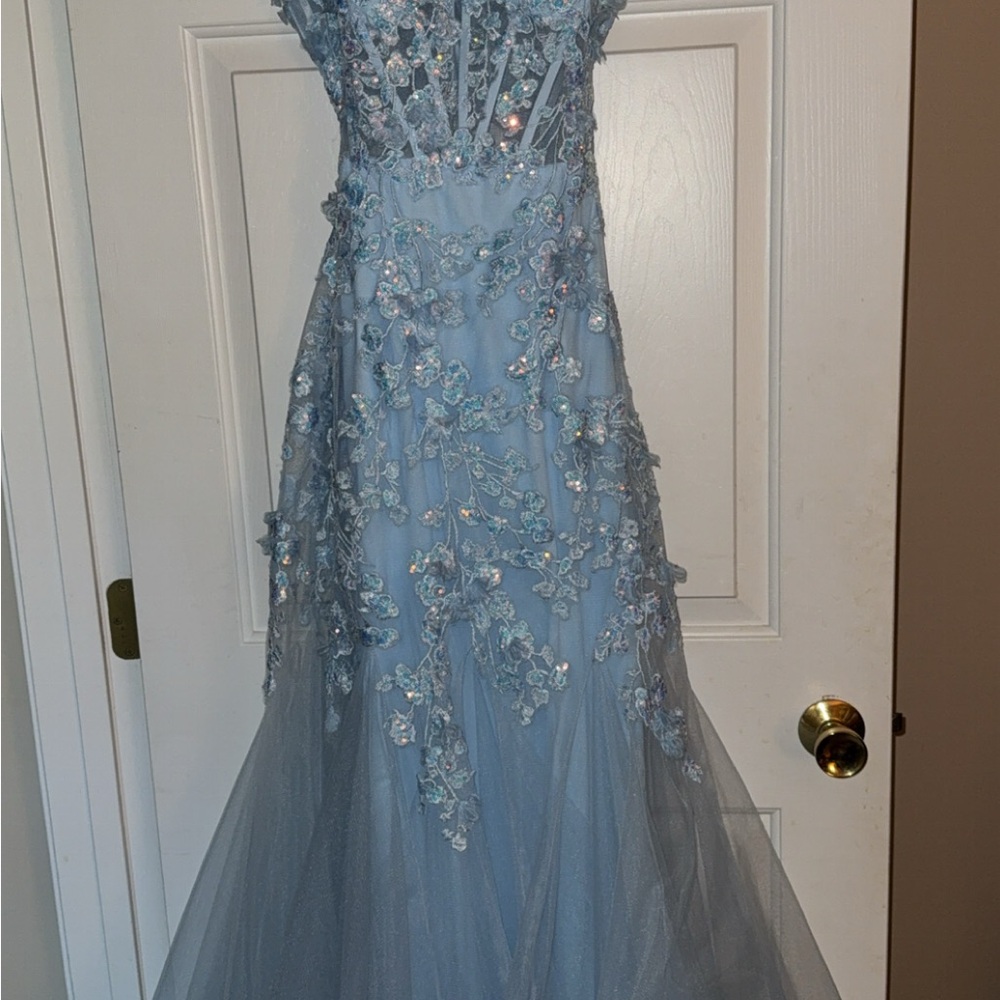 Elegant Blue Floral Gown